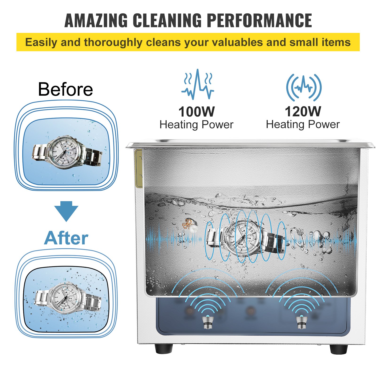 VEVOR Ultrasonic
Cleaner Jewelry Cleaning Machine w/ Digital Timer and Heater 3L