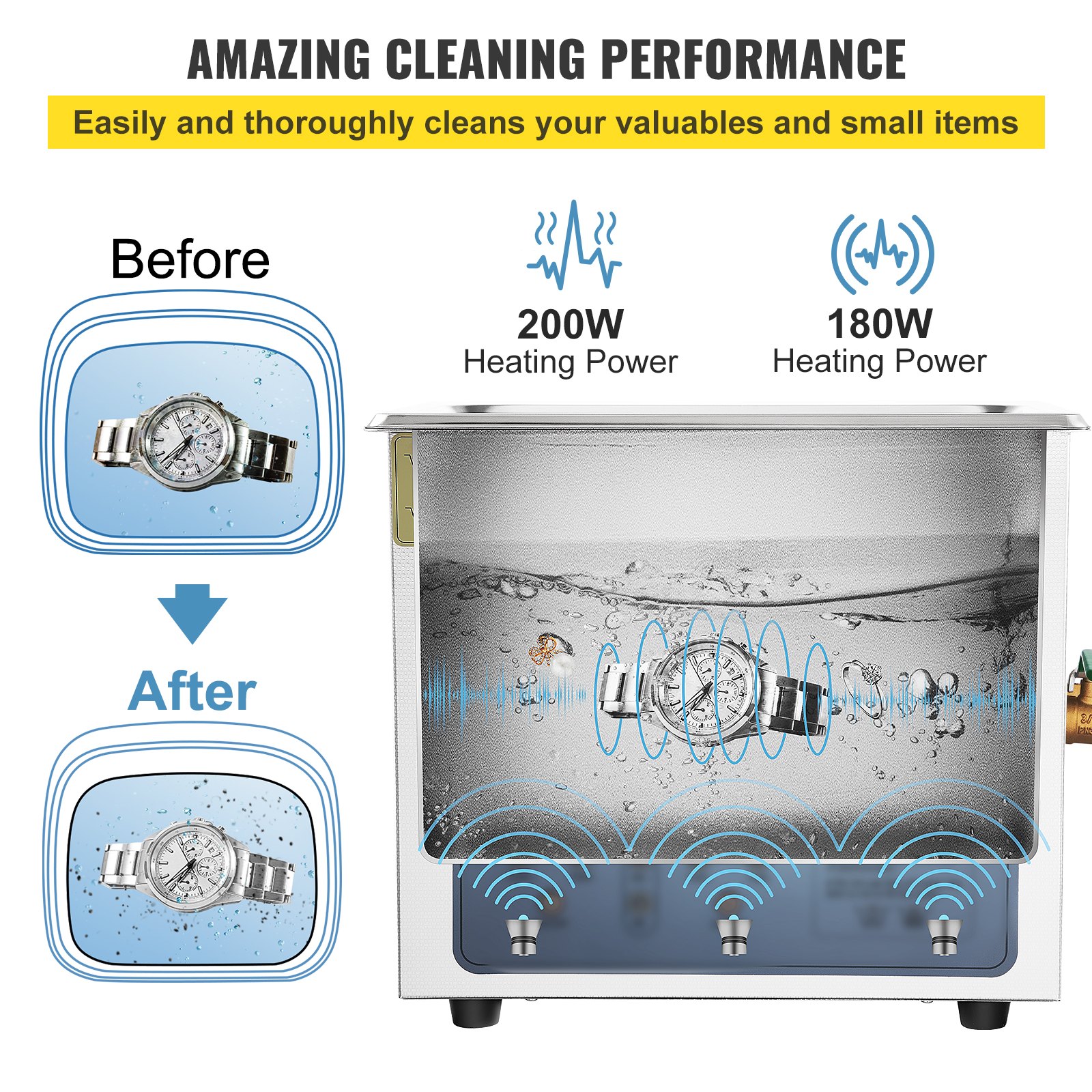 VEVOR Ultrasonic
Cleaner Jewelry Cleaning Machine w/ Digital Timer and Heater 6L