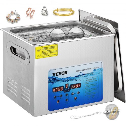 VEVOR Ultrasonic Cleaner, 36KHz~40KHz Adjustable Frequency, 15L 110V, Ultrasonic Cleaning Machine w/Digital Timer and Heater, Lab Sonic Cleaner for Jewelry Watch Eyeglasses Coins, FCC/CE/RoHS Listed