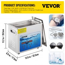 Ultrazvukový čistič VEVOR, 36KHz~40KHz nastavitelná frekvence, 6L 220V, Ultrazvukový čisticí stroj s digitálním časovačem a ohřívačem, Lab Sonic Cleaner na šperky, hodinky, brýle, mince, FCC/CE/RoHS