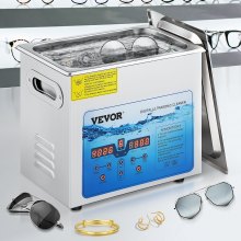 Ultrazvukový čistič VEVOR, 36KHz~40KHz nastavitelná frekvence, 6L 220V, Ultrazvukový čisticí stroj s digitálním časovačem a ohřívačem, Lab Sonic Cleaner na šperky, hodinky, brýle, mince, FCC/CE/RoHS