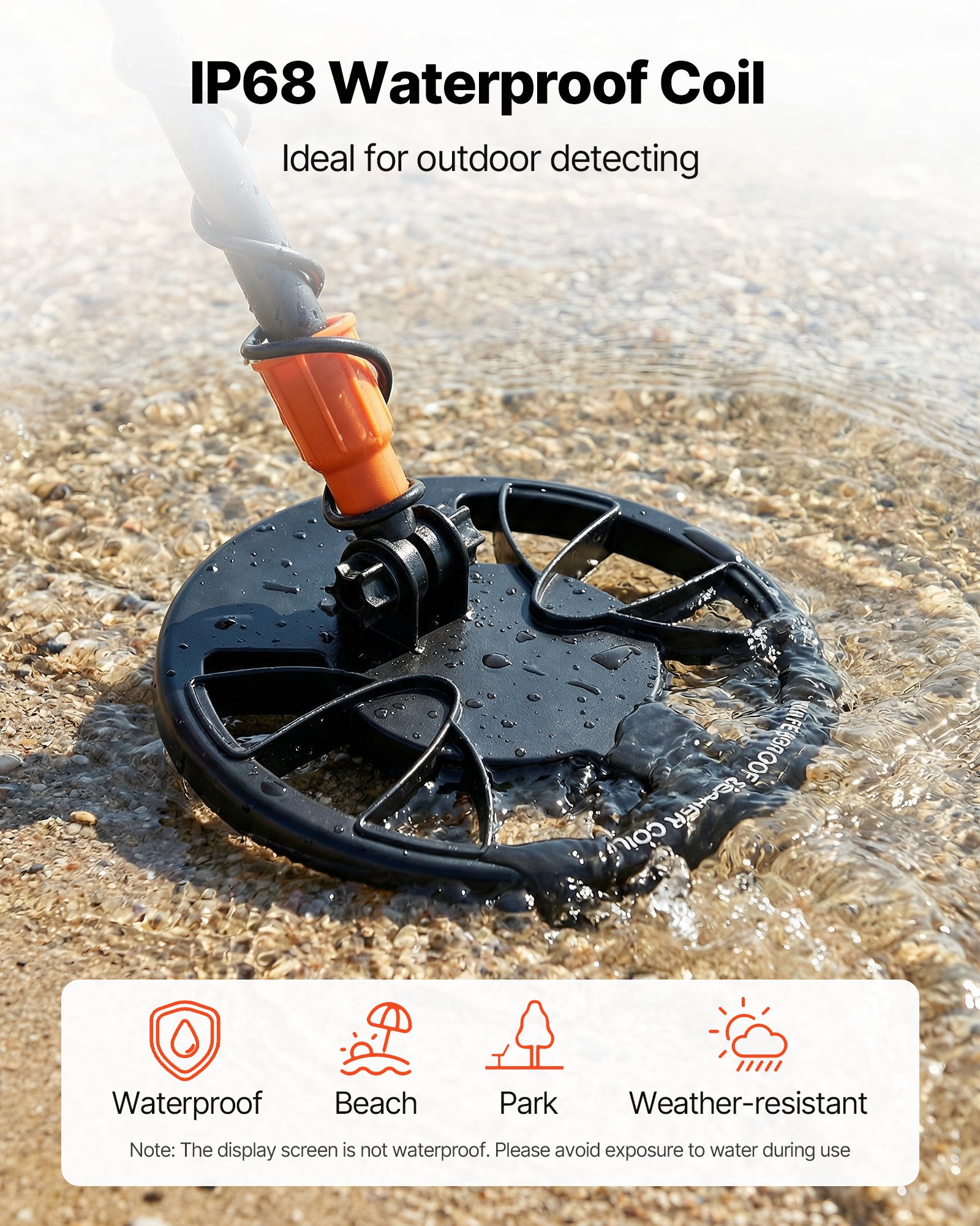VEVOR Metal Detector for Adults, 203.2 mm, Professional High Accuracy Gold Detector, IP68 Waterproof Search Coil with Display, Headphones, 3 Modes, Adjustable, for Detecting Gold Treasure Hunting