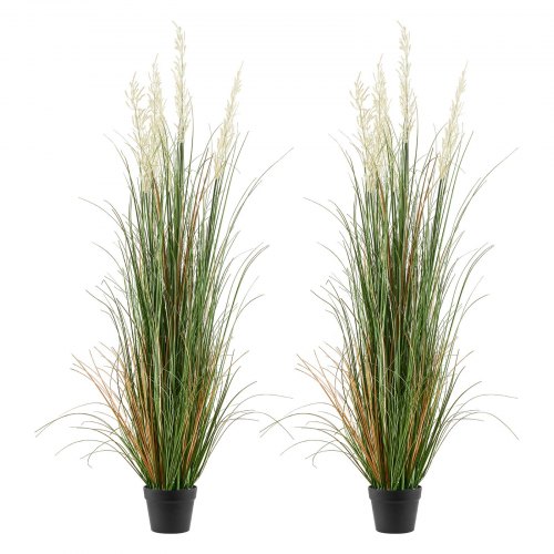 VEVOR Artificial Grass Plant, 2 Pack 1499mm Faux Reed Flower Grass in Pot, Premium PVC Fake Greenery Shrubs Plant for Indoor Outdoor House Home Garden Office Room Décor, Housewarming, Green