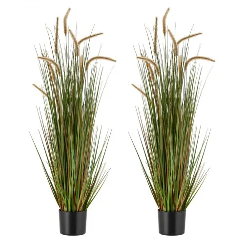 VEVOR Artificial Grass Plant, 2 Pack 1194mm Horsetail Reed Grass in Pot, Premium PVC Faux Fake Greenery Shrubs Plant for Indoor Outdoor House Home Garden Office Room Décor, Housewarming, Green
