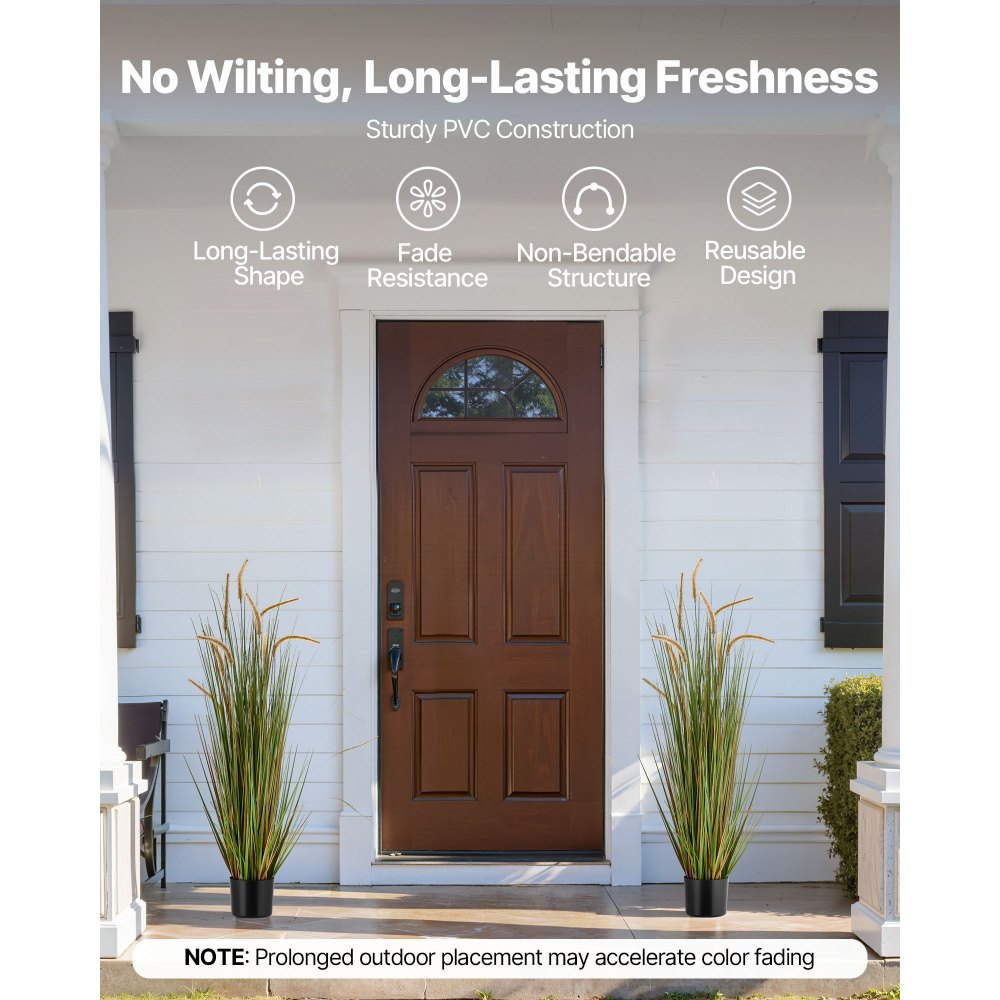 VEVOR Artificial Grass Plant, 2 Pack 1194mm Horsetail Reed Grass in Pot, Premium PVC Faux Fake Greenery Shrubs Plant for Indoor Outdoor House Home Garden Office Room Décor, Housewarming, Green
