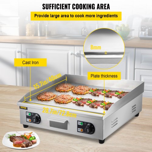 3000W 30" Electric Countertop Griddle Stainless steel Adjustable Temp Control Commercial Restaurant Grill
