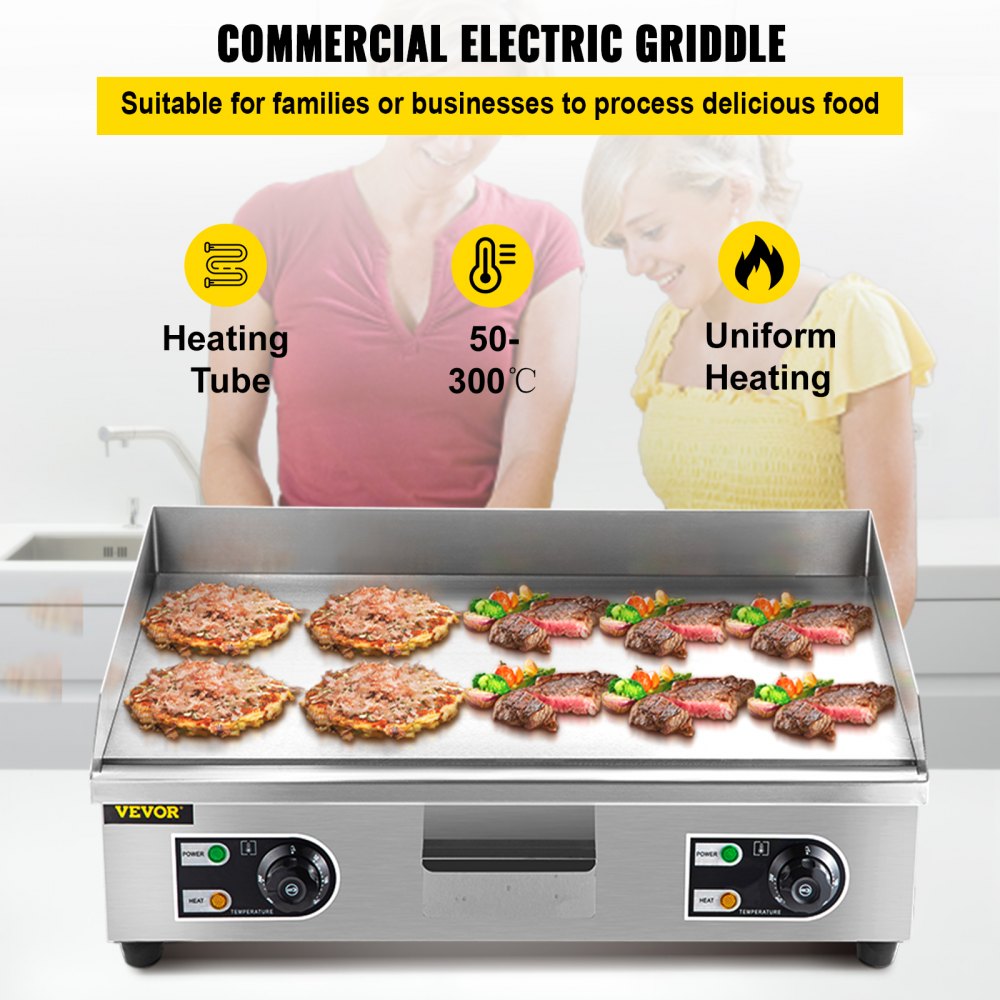 Plancha eléctrica de encimera de 3000 W y 30 pulgadas, de acero inoxidable, con control de temperatura ajustable, para restaurantes comerciales.