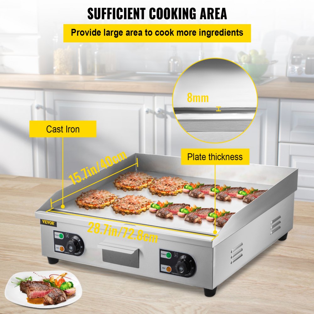 Plancha eléctrica de encimera de 3000 W y 30 pulgadas, de acero inoxidable, con control de temperatura ajustable, para restaurantes comerciales.