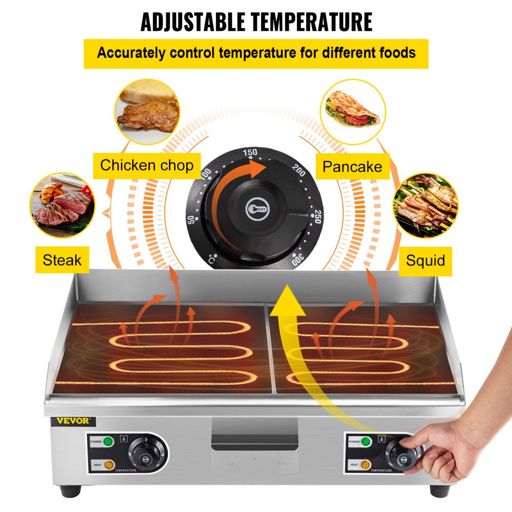Plancha eléctrica de encimera de 3000 W y 30 pulgadas, de acero inoxidable, con control de temperatura ajustable, para restaurantes comerciales.