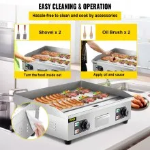 VEVOR 29" Commercial Electric Griddle 110V 3000W Electric Countertop Griddle Non-Stick Restaurant Teppanyaki Flat Top Grill Stainless Steel Adjustable Temperature Control 122°F-572°F (NO PLUG)