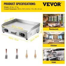 VEVOR 29" Commercial Electric Griddle 110V 3000W Electric Countertop Griddle Non-Stick Restaurant Teppanyaki Flat Top Grill Stainless Steel Adjustable Temperature Control 122°F-572°F (NO PLUG)