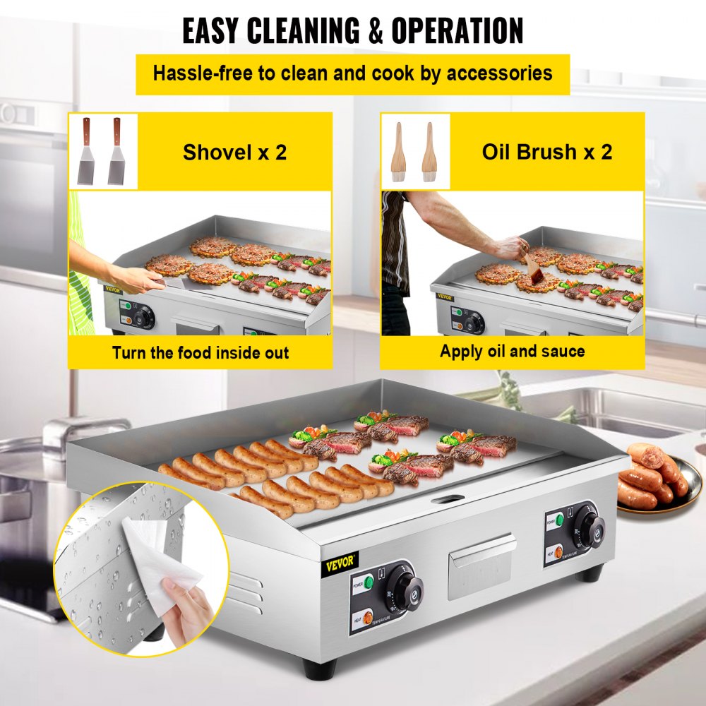VEVOR Electric Grill 30 Inch Griddle Flat Hotplate 4400W Electric Countertop Griddle Grill Stainless Steel Flat Griddle Hotplate BBQ Kitchen Grill for Barbecue BBQ Cooking