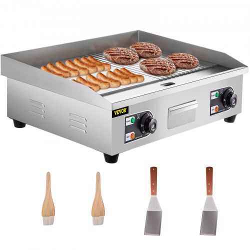 VEVOR 29" Commercial Electric Griddle,Electric Countertop Flat Top Griddle 110V 3000W Half Grooved/Flat,Non-Stick Restaurant Teppanyaki Stainless Steel Grill ,Adjustable Temperature Control 122°F-572°F.