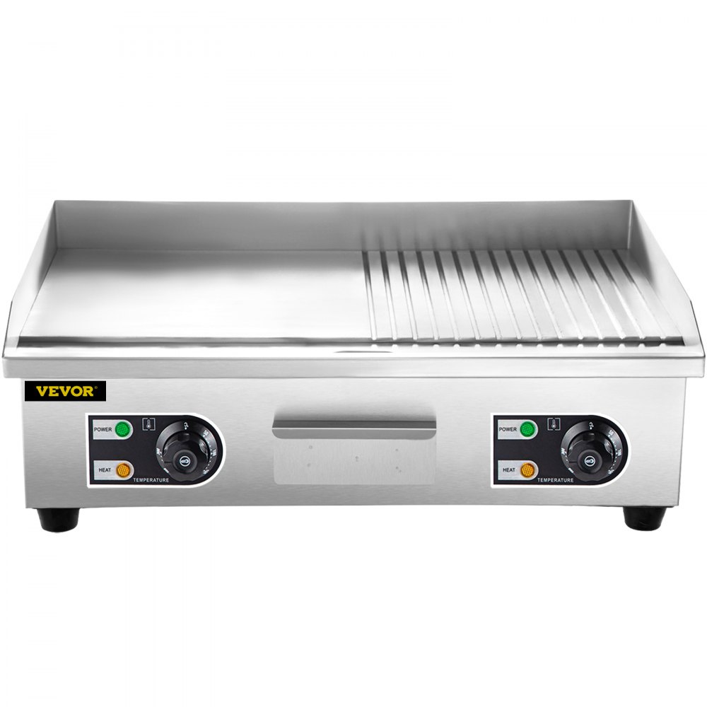 VEVOR 29" Commercial Electric Griddle,Electric Countertop Flat Top Griddle 110V 3000W Half Grooved/Flat,Non-Stick Restaurant Teppanyaki Stainless Steel Grill ,Adjustable Temperature Control 122°F-572°F.