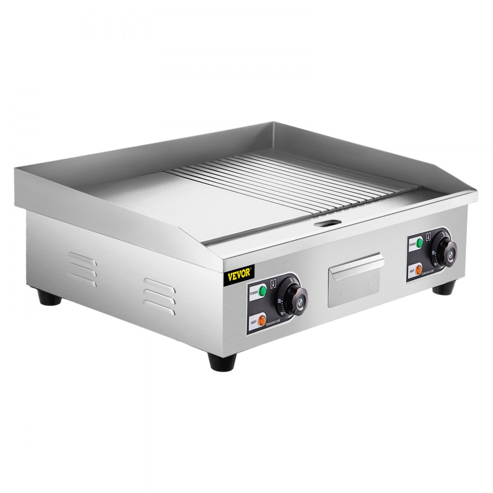 VEVOR 29" Commercial Electric Griddle,Electric Countertop Flat Top Griddle 110V 3000W Half Grooved/Flat,Non-Stick Restaurant Teppanyaki Stainless Steel Grill ,Adjustable Temperature Control 122°F-572°F.