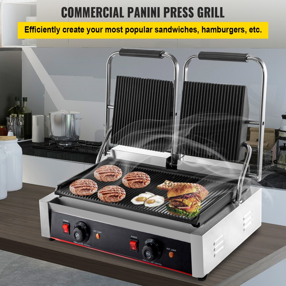 VEVOR Commercial Sandwich Press 220V Electric Sandwich Press Grill 3600W Sandwich Press Maker Toaster Double Heads Panini Grill Press Toaster Sandwich Commercial Machine