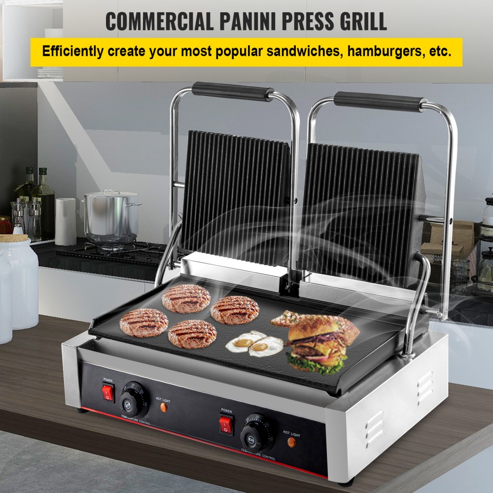 Double Burner Commercial Sandwich Griller CM-HEG-813A Restaurant Panini  Press Chefmax