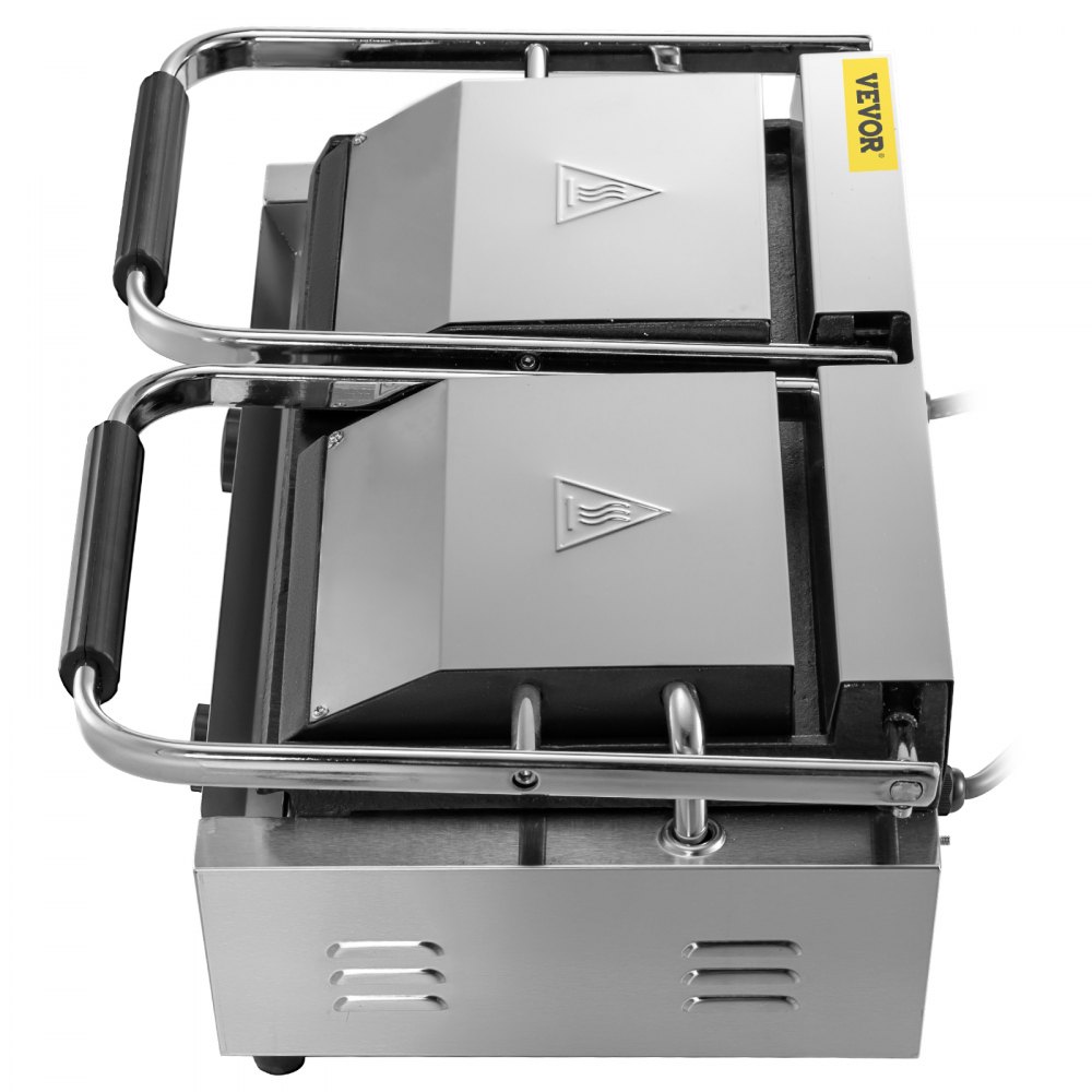 VEVOR Commercial Sandwich Panini Press Grill,110V 2x1800W Double Up Grooved and Down Flat Plates Electric Stainless Steel Sandwich Maker,Temperature Control 122°F-572°F for Hamburgers Steaks Bacons