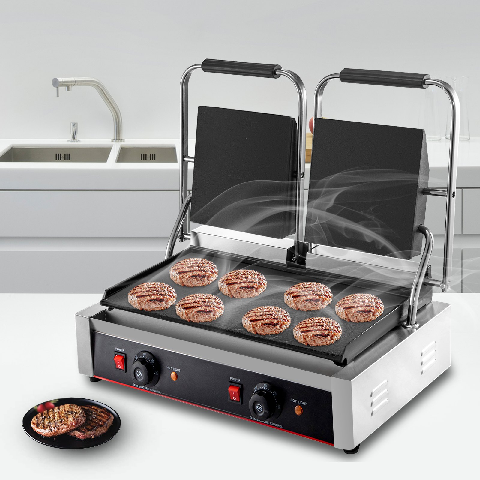 VEVOR Commercial Panini Press Grill 220V Electric Sandwich Press Grill 3600W Sandwich Press Maker Toaster Double Heads Panini Grill Press Toaster Sandwich Commercial Machine for Kitchen