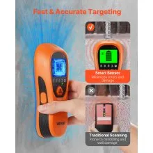 VEVOR Stud Finder Wall Scanner, 5 in 1, Electronic Wall Stud Detector with Smart Sensor, High-Definition LCD Display and Audio Alarm, for the Center and Edge of Metal, AC Wire, Joists, Pipes, Orange
