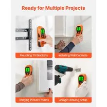 VEVOR Stud Finder Wall Scanner, 5 in 1, Electronic Wall Stud Detector with Smart Sensor, High-Definition LCD Display and Audio Alarm, for the Center and Edge of Metal, AC Wire, Joists, Pipes, Orange