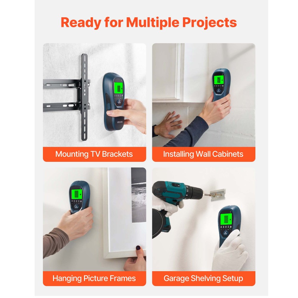 VEVOR Stud Finder Wall Scanner, 5 em 1, detector eletrônico de vigas de parede com sensor inteligente, visor LCD de alta definição e alarme sonoro, para o centro e a borda de metal, fios CA, vigas, tubos, azul
