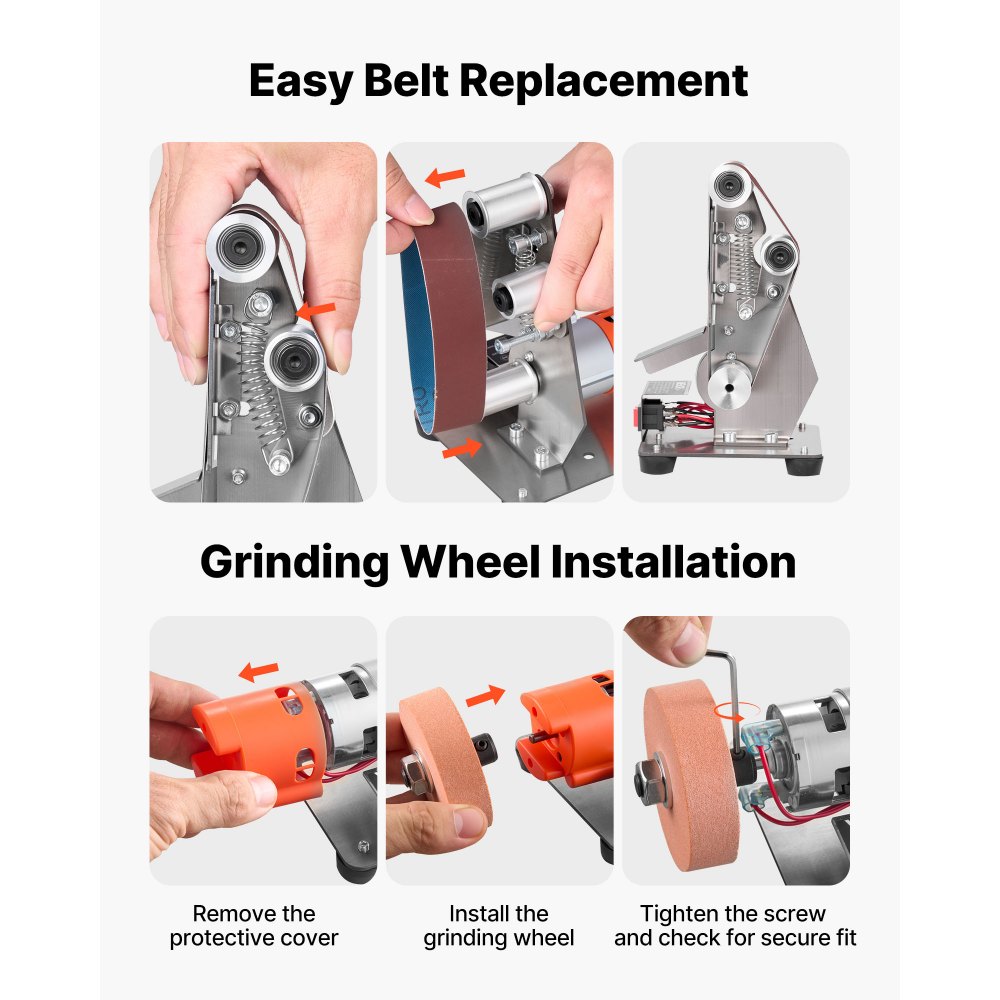 VEVOR 3-in-1 Mini Belt Sander, 13" x 1.2" Sanding Belt, 2.75" Grinding & Polishing Wheel Combo, 7-Speed Adjustable with Forward/Reverse Control for Woodworking, Jewelry Making, Knife Sharpening