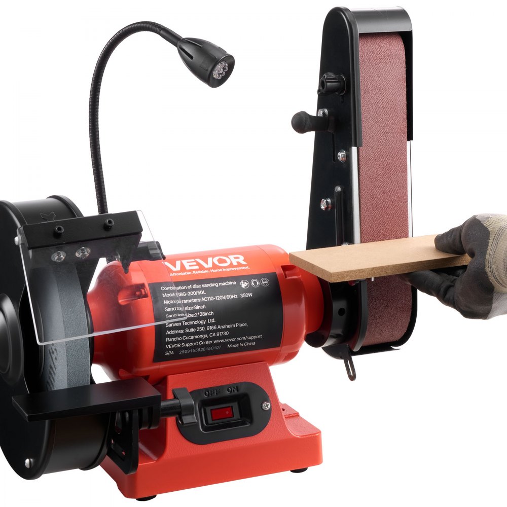 VEVOR 8" Bench Grinder & 2" x 28" Belt Sander Combo, 350W Professional Grinding Sanding Machine with LED Work Light & Protective Eye Shield for Metalworking, Woodworking, Knife Sharpening