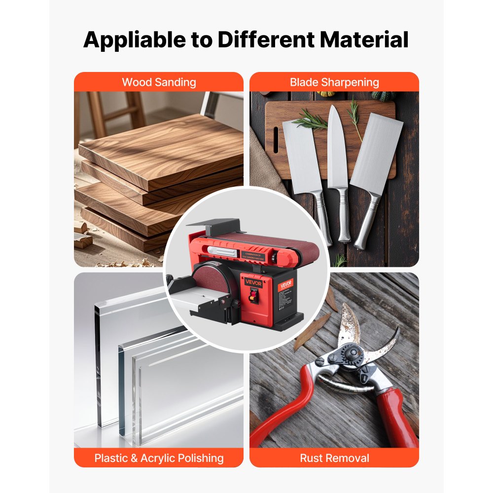 VEVOR 152.4mm Disc Sander & 101.6mm x 914.4mm Belt Sander, 400W Professional Belt Disc Sanders Combo with 0 - 45° Adjustable Worktable, Dust Collection Port for Woodworking & DIY Crafting