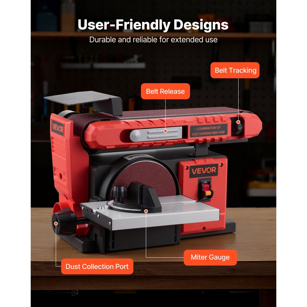 VEVOR 152.4mm Disc Sander & 101.6mm x 914.4mm Belt Sander, 400W Professional Belt Disc Sanders Combo with 0 - 45° Adjustable Worktable, Dust Collection Port for Woodworking & DIY Crafting