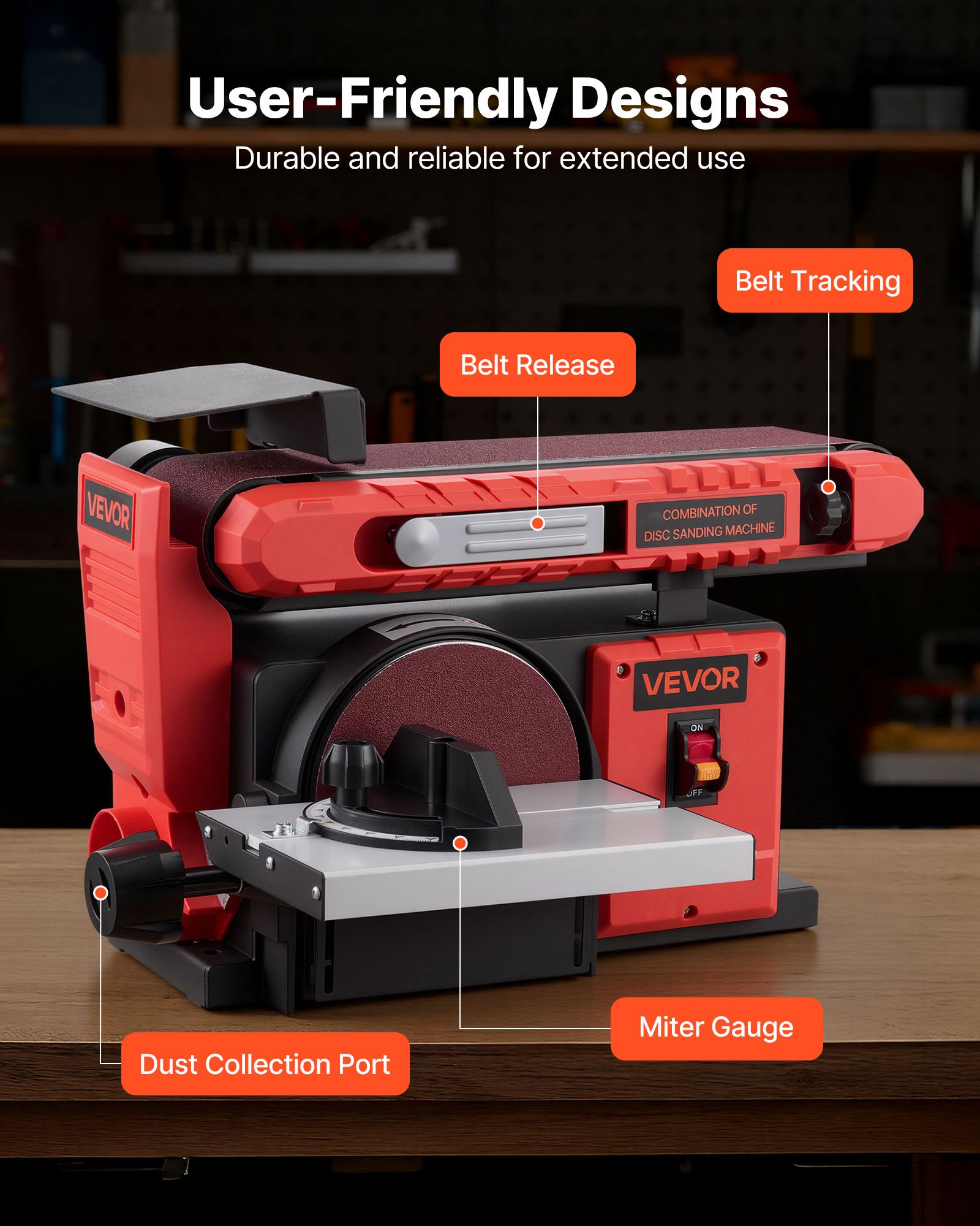 VEVOR 152.4mm Disc Sander & 101.6mm x 914.4mm Belt Sander, 400W Professional Belt Disc Sanders Combo with 0 - 45° Adjustable Worktable, Dust Collection Port for Woodworking & DIY Crafting