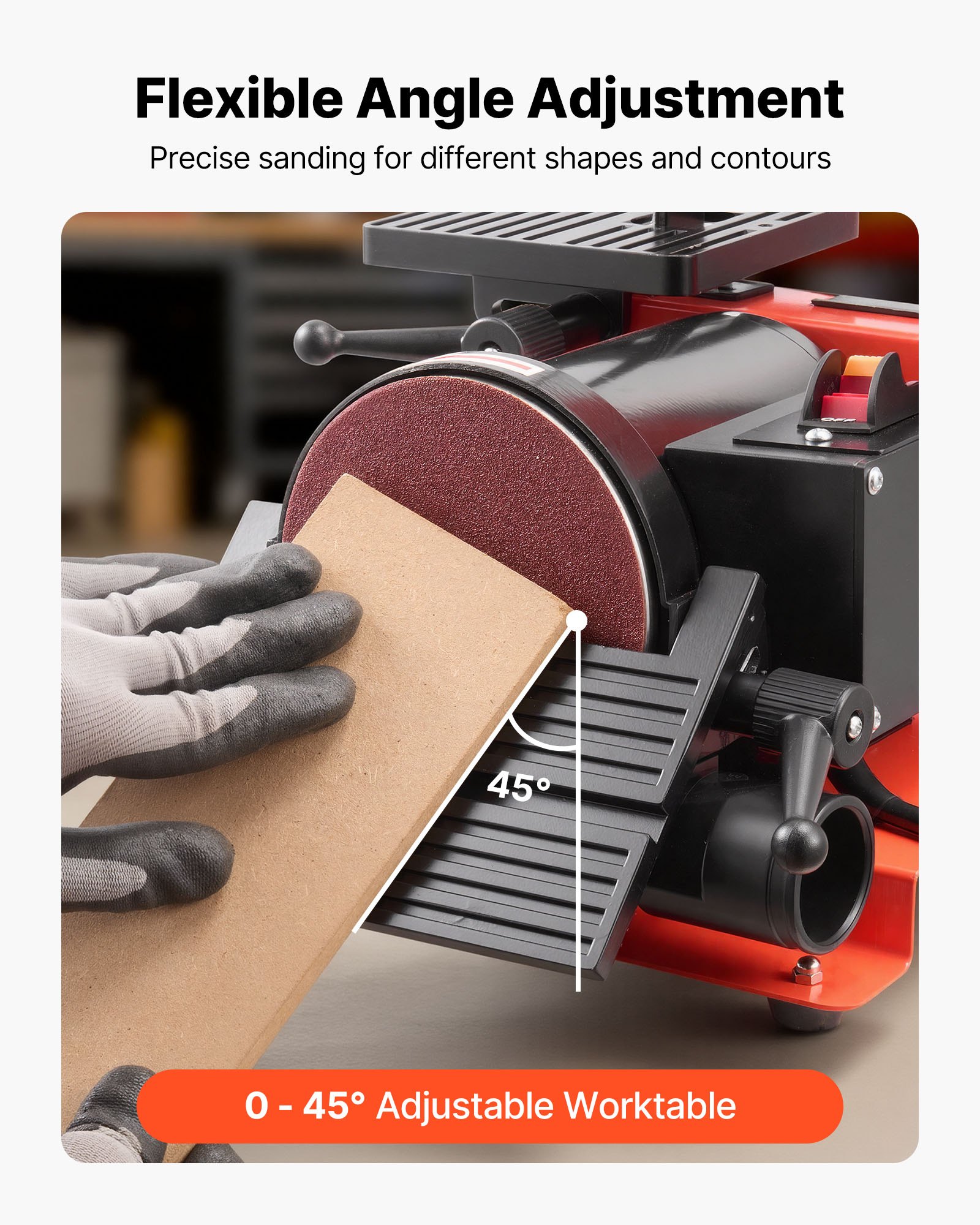 VEVOR 125mm Disc Sander & 25mm x 762mm Belt Sander, 250W Benchtop Belt Disc Sanders Combo with 0–45° Adjustable Worktable & Dust Collection Port for Woodworking, Furniture Refinishing, DIY Crafting