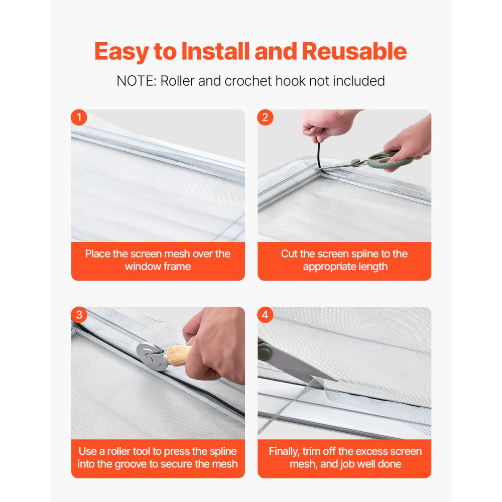 VEVOR Window Screen Spline, 100 ft x 0.16 in Window Screen Retainer Spline, PVC Window and Door Screen Spline, Hollow Serrated Screen Holder Spline, for Window Door Screen Repair and Replacement