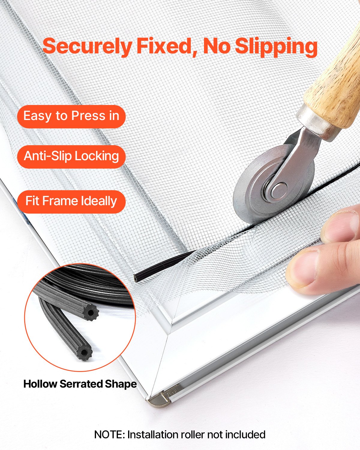 VEVOR Window Screen Spline, 100 ft x 0.16 in Window Screen Retainer Spline, PVC Window and Door Screen Spline, Hollow Serrated Screen Holder Spline, for Window Door Screen Repair and Replacement