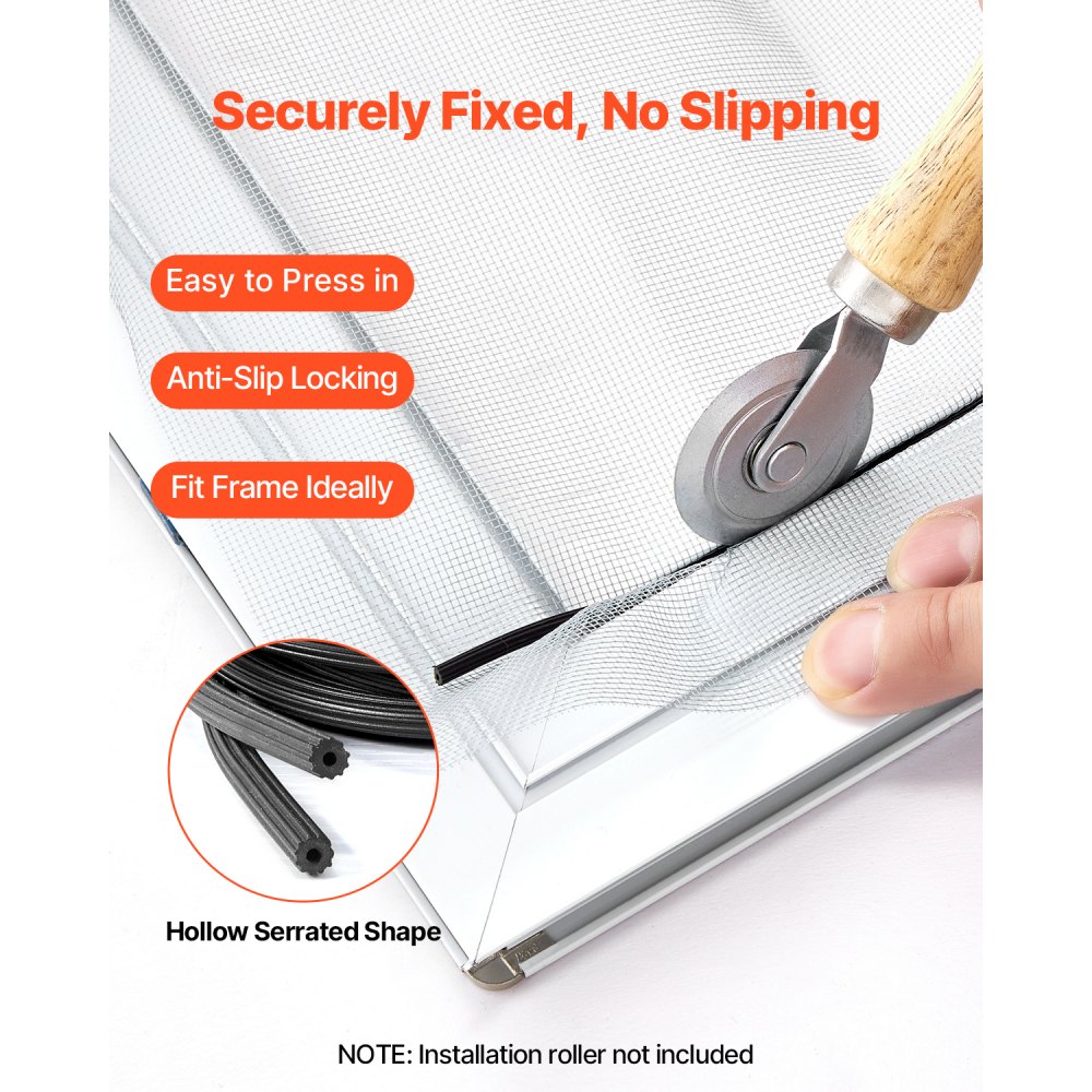 VEVOR Window Screen Spline, 100 ft x 0.125 in Window Screen Retainer Spline, PVC Window and Door Screen Spline, Hollow Serrated Screen Holder Spline, for Window Door Screen Repair and Replacement
