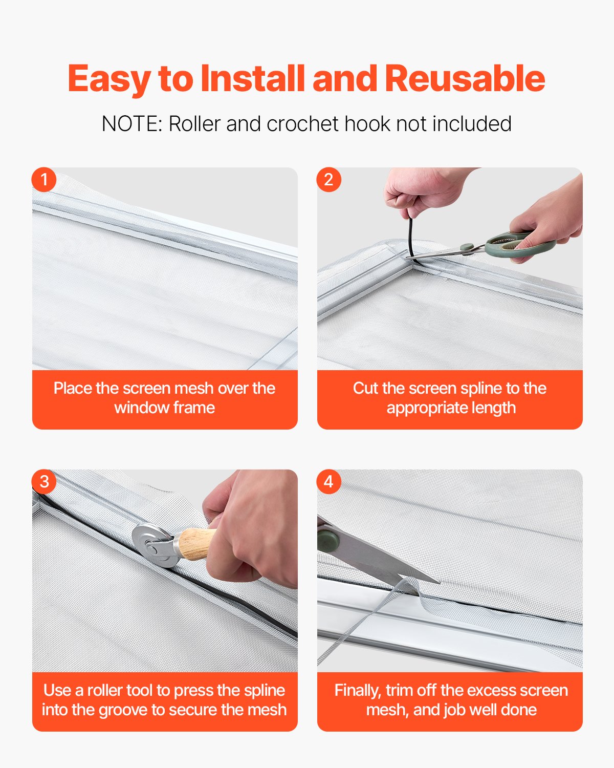 VEVOR Window Screen Spline, 100 ft x 0.125 in Window Screen Retainer Spline, PVC Window and Door Screen Spline, Hollow Serrated Screen Holder Spline, for Window Door Screen Repair and Replacement