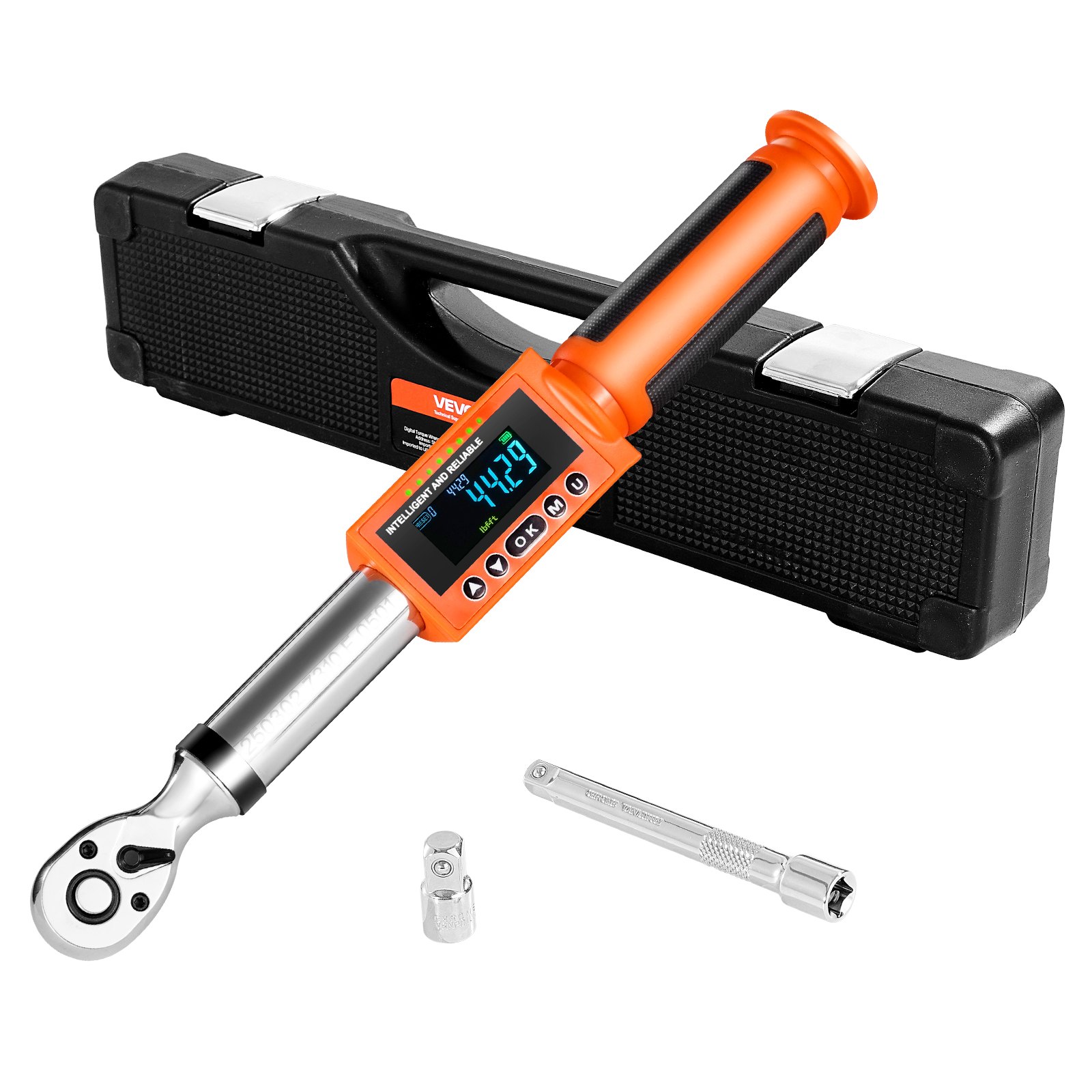 VEVOR Digital Torque Wrench, 3/8 Inch Drive, 6.7-135 N.m, 72-Tooth, ±2% High Accuracy Electronic Torque Wrench with Preset Value, Buzzer and LED Notification, for Automotive Motorcycle