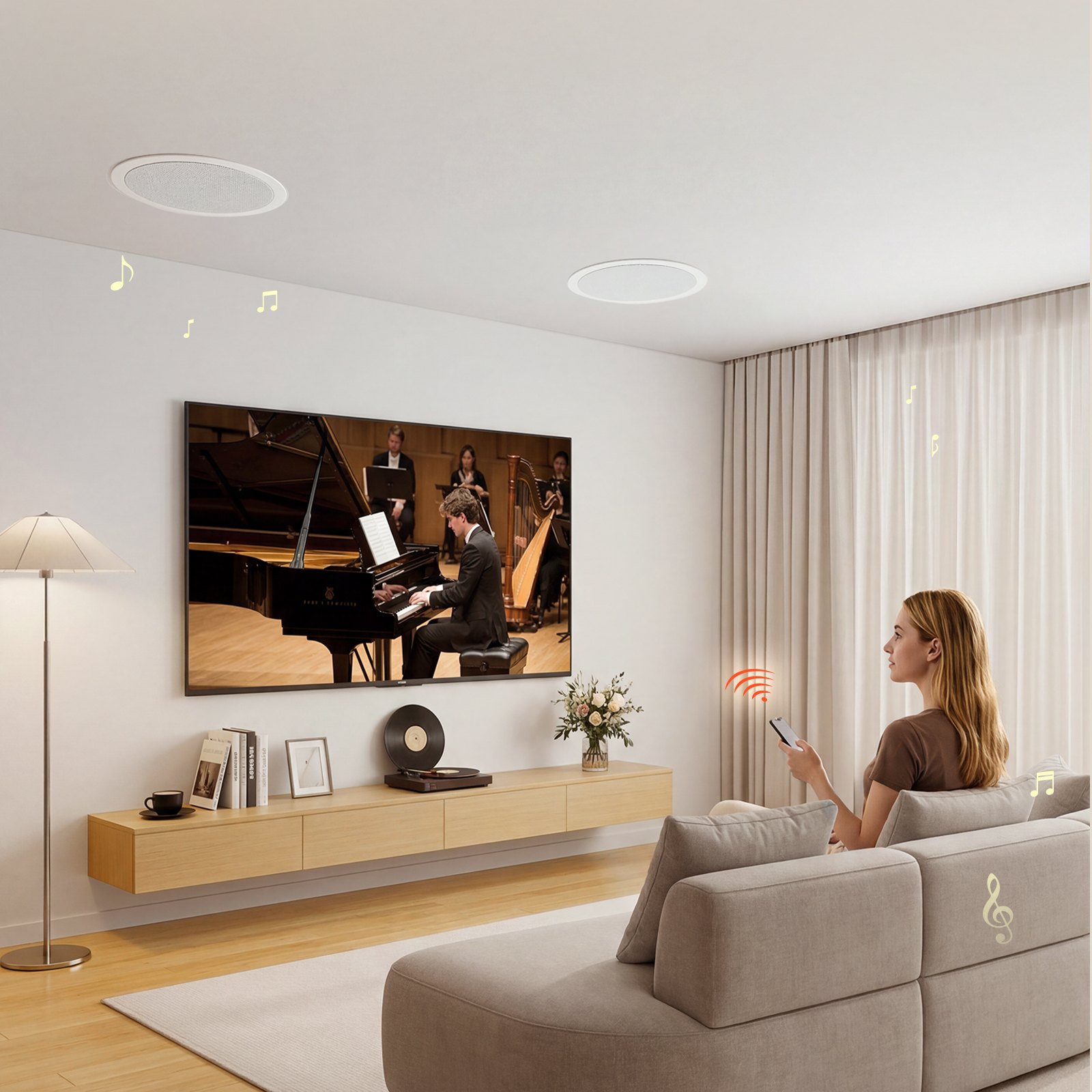 VEVOR Bluetooth Ceiling Speakers, 203.2mm, In Ceiling & In-Wall Speaker System with Amplifier, 2-Way Flush Mount Speakers, for Damp Humid Placement, Home Theater, Living Room, or Covered Patio, 1 Pair