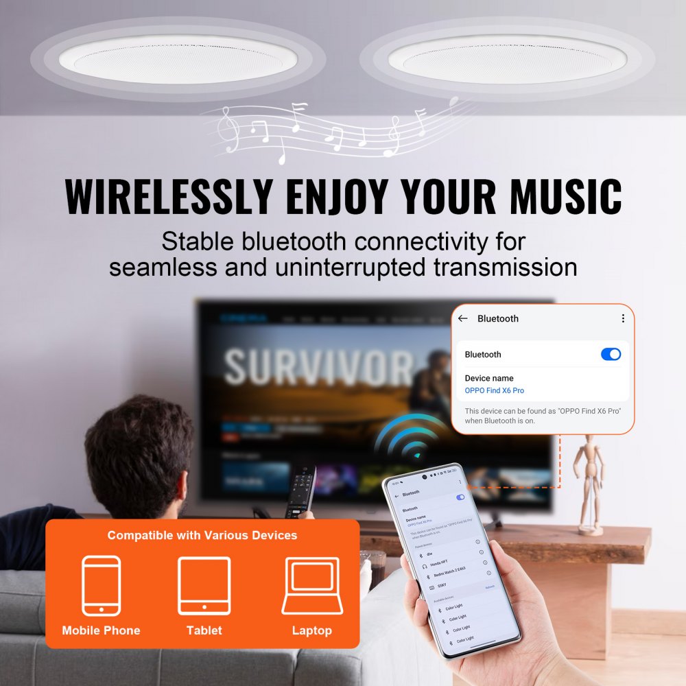 VEVOR 2 PCs 6.5"/16.5 cm Bluetooth Ceiling Speakers 150W Flush Mount in-Wall Speaker