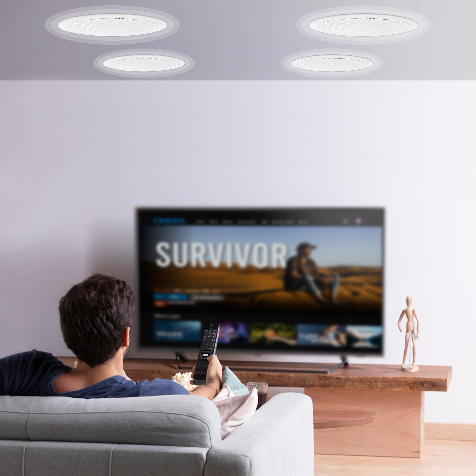 VEVOR 4 PCs 165.1 mm Bluetooth in Ceiling Speakers, 150W, Flush Mount Ceiling & in-Wall Speaker System with 8ΩImpedance 89dB Sensitivity, for Home Kitchen Living Room Bedroom or Covered Porches