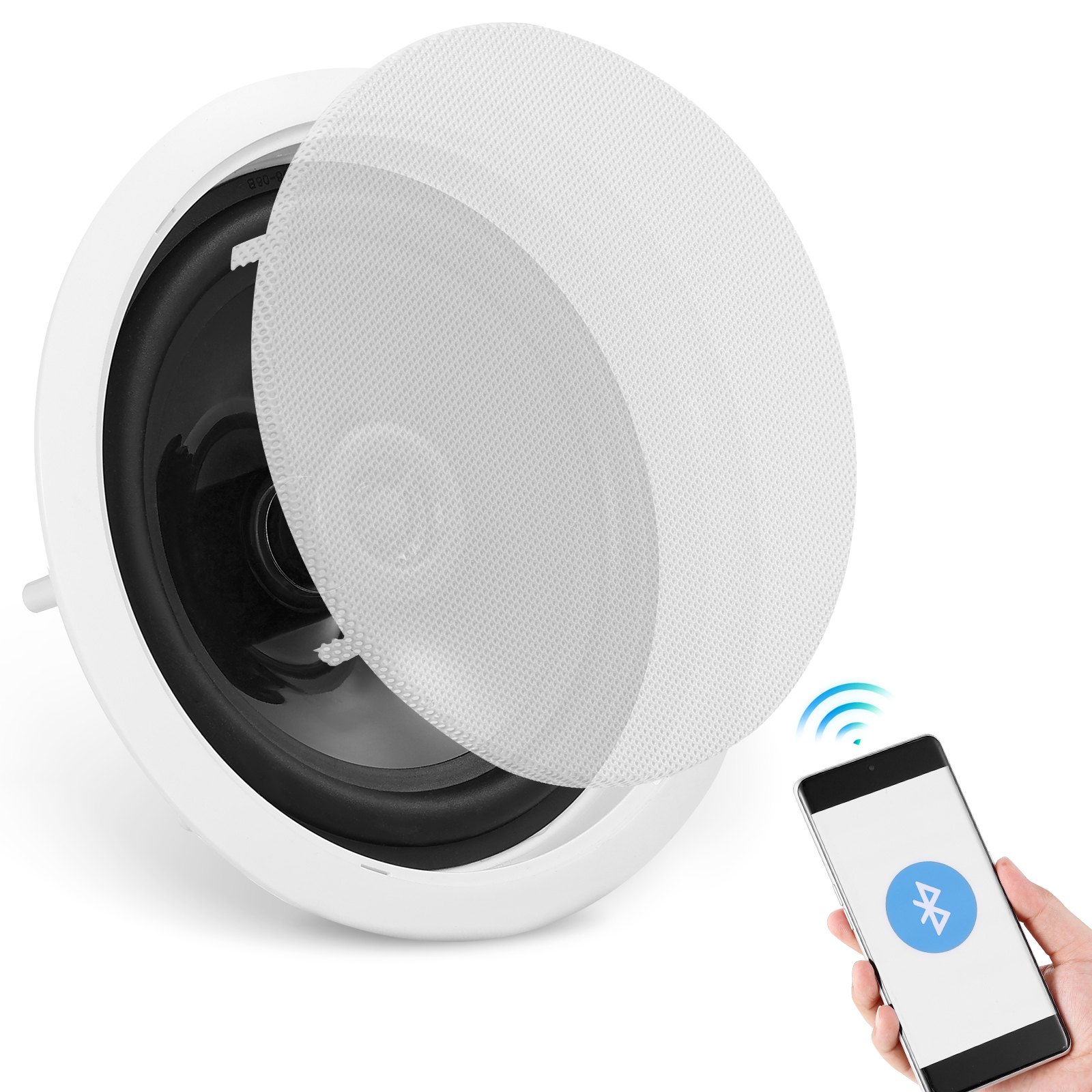 VEVOR 6.5" Bluetooth in Ceiling Speakers, 150W, Flush Mount Ceiling & in-Wall Speaker System with 8ΩImpedance 89dB Sensitivity, for Home Kitchen Living Room Bedroom or Covered Outdoor Porches, Single