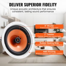 VEVOR 4 PCs 8 Inch in Ceiling Speakers, 100-Watts, Flush Mount Ceiling & in-Wall Speakers System with 8ΩImpedance 89dB Sensitivity, for Home Kitchen Living Room Bedroom or Covered Outdoor Porches
