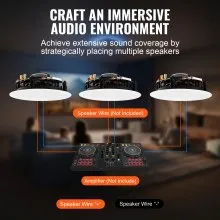 VEVOR 8 Inch in Ceiling Speakers, 200-Watts, Flush Mount Ceiling & in-Wall Speakers System with 8ΩImpedance 89dB Sensitivity, for Home Kitchen Living Room Bedroom or Covered Outdoor Porches, Single