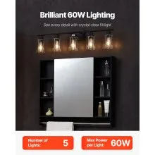 5-Light Modern Bathroom Vanity Light 37.1-Inch Wall Light Fixtures Over Mirror