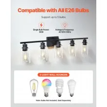 5-Light Modern Bathroom Vanity Light 37.1-Inch Wall Light Fixtures Over Mirror