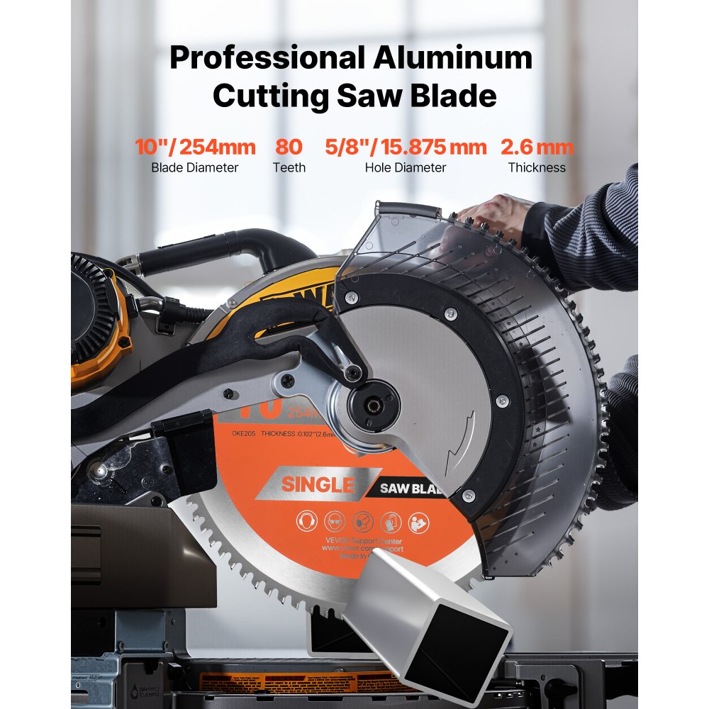 VEVOR Circular Saw Blade, 254 mm Diameter, 80 Sharp Alloy Teeth, 15.875 mm Arbor, Fine Finish, Aluminum Cutting Blade for Circular Saw, with Noise-Reducing Heat Vents, for Cutting Steel and Metal