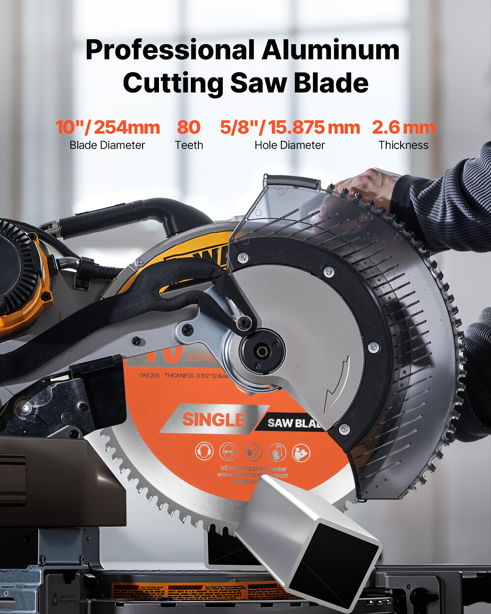 VEVOR Circular Saw Blade, 254 mm Diameter, 80 Sharp Alloy Teeth, 15.875 mm Arbor, Fine Finish, Aluminum Cutting Blade for Circular Saw, with Noise-Reducing Heat Vents, for Cutting Steel and Metal