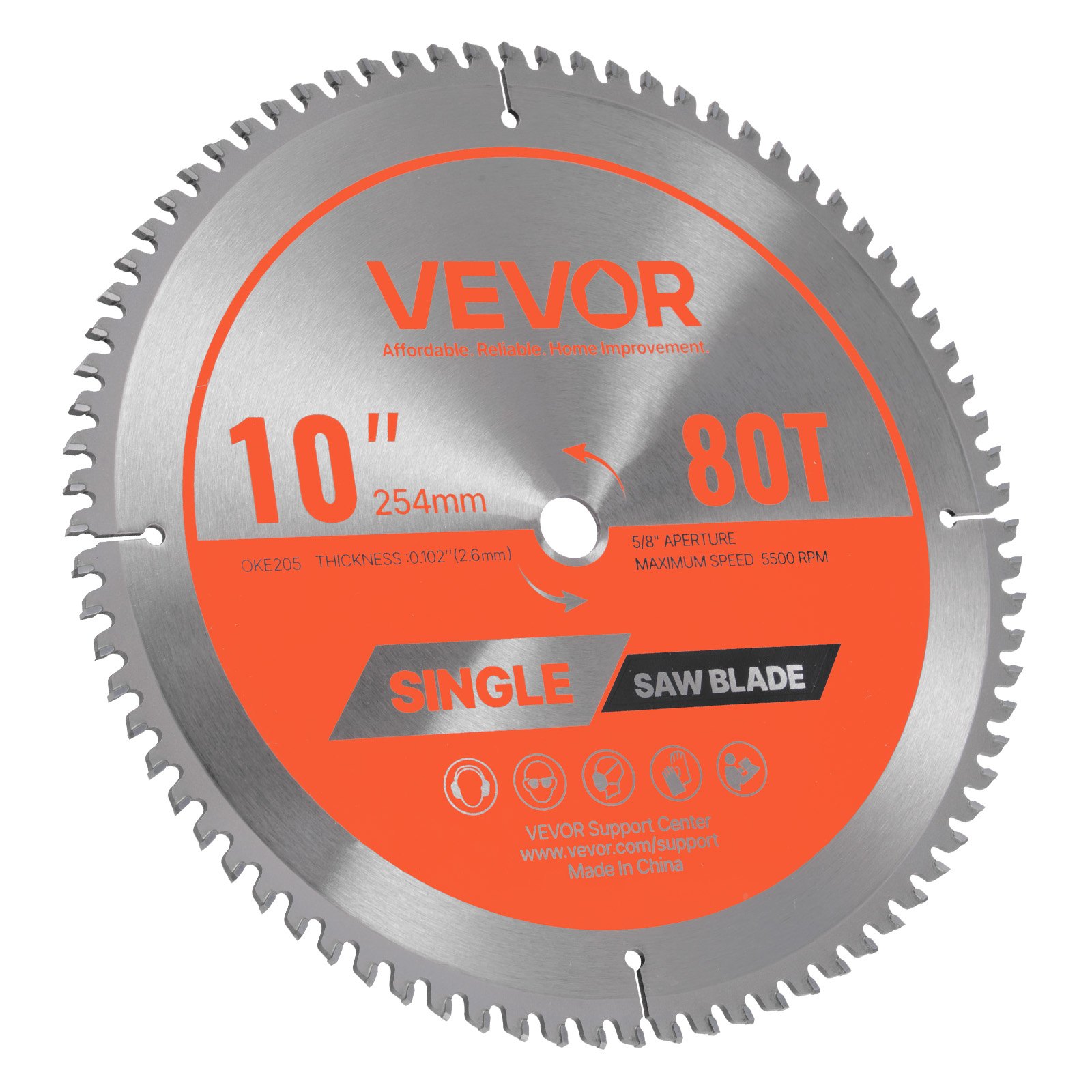 VEVOR Circular Saw Blade, 254 mm Diameter, 80 Sharp Alloy Teeth, 15.875 mm Arbor, Fine Finish, Aluminum Cutting Blade for Circular Saw, with Noise-Reducing Heat Vents, for Cutting Steel and Metal