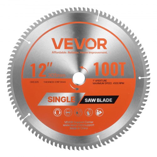 VEVOR Circular Saw Blade, 305 mm Diameter, 100 Sharp Alloy Teeth, 25.4 mm Arbor, Fine Finish, Aluminum Cutting Blade for Circular Saw, with Noise-Reducing Heat Vents, for Cutting Steel and Metal