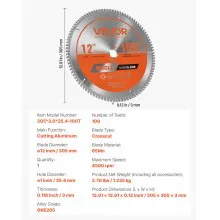 VEVOR Circular Saw Blade Aluminum Cutting Blade for Circular Saw 12 in 100 Teeth